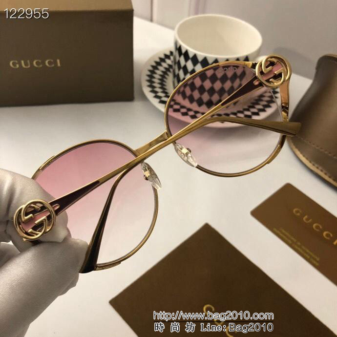 GUCCI古馳 GG0225S 包裹性非常好 搭配雙色金屬鏡腿 女款太陽鏡  lly1287